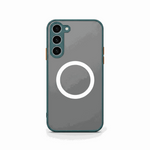 Samsung Galaxy - MagSafe Matte Case in charcoal gray with teal edging, white magnetic ring and triple-camera cutout