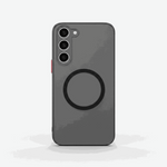 Samsung Galaxy - MagSafe Matte Case in dark gray with a smooth matte back, black magnetic ring and raised triple-camera cutout.