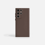 Samsung Galaxy phone case with a smooth matte brown finish and raised camera surround for multiple lenses