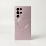 Samsung Galaxy case in matte mauve with a smooth finish, raised camera cutouts, and a circular magnetic ring