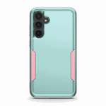 Samsung Galaxy - Military Grade Shockproof Case in aqua with a rugged two-tone design, pink side accents and triple-camera cutout