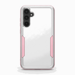 Samsung Galaxy - Military Grade Shockproof Case in clear and pink with a transparent back, reinforced edges, and camera cutout