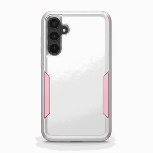 Samsung Galaxy - Military Grade Shockproof Case in clear and pink with a transparent back, reinforced edges, and camera cutout