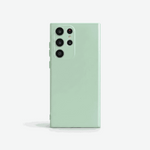 Samsung Galaxy silicone phone case in pale mint green with a smooth matte finish and raised camera cutout