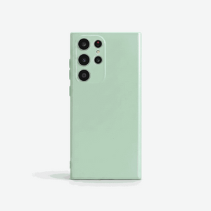 Samsung Galaxy silicone phone case in pale mint green with a smooth matte finish and raised camera cutout