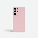 Samsung Galaxy phone case in pale pink silicone with a smooth matte finish and raised camera cutouts