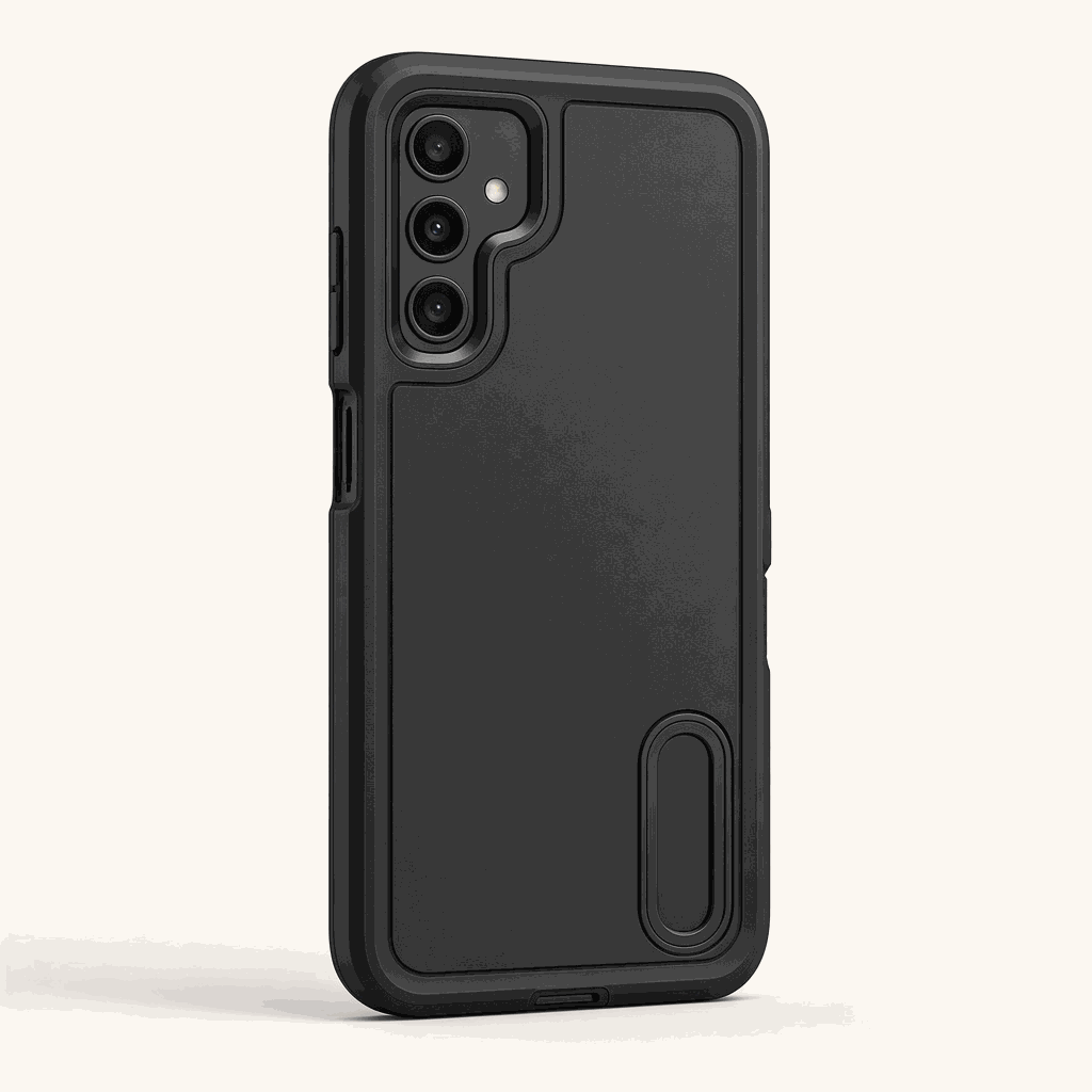 Samsung Galaxy - Phone Case in black matte finish with a rugged raised camera rim and built-in oval kickstand