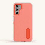 Samsung Galaxy - Phone Case in coral red with a clear edge, triple-camera cutout and built-in kickstand