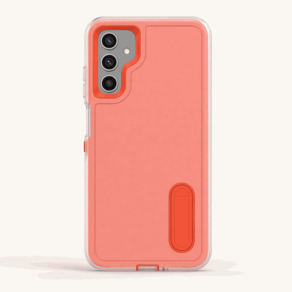 Samsung Galaxy - Phone Case in coral red with a clear edge, triple-camera cutout and built-in kickstand