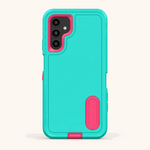 Samsung Galaxy - Phone Case in turquoise and pink with a rugged matte finish, raised camera rim and built-in kickstand