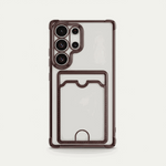 Samsung Galaxy - Pocket Wallet clear case with a transparent back, dark brown raised border, and built-in rear card pocket