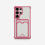 Samsung Galaxy - Pocket Wallet case in clear material with a bright pink raised frame and rear card pocket