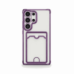 Samsung Galaxy - Pocket Wallet clear phone case with a purple raised border, camera cutouts and rear card slot