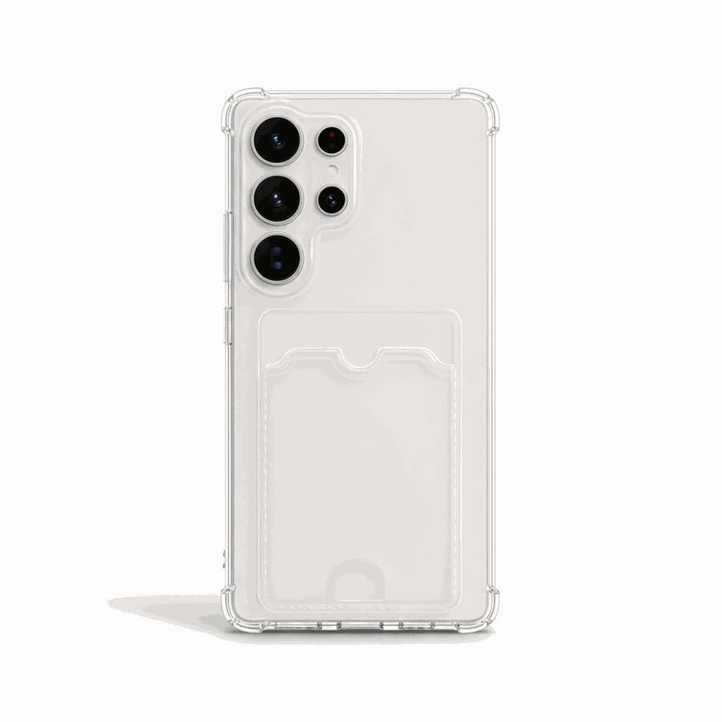 Samsung Galaxy - Pocket Wallet clear case with a transparent flexible frame and stitched rear card pocket