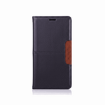 Samsung Galaxy - Premium Leather Look wallet flip case in black textured leather-look material with brown magnetic tab