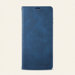 Samsung Galaxy - Premium Leather Look wallet case in blue with a smooth textured finish, stitched edges and folio cover