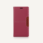 Samsung Galaxy - Premium Leather Look wallet flip case in burgundy textured material with white stitching and magnetic side tab