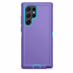 Samsung Galaxy armor phone case in purple with a textured back, turquoise camera trim and reinforced kickstand