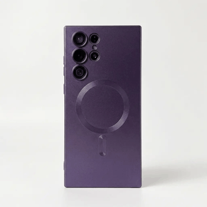 Samsung Galaxy case in deep purple matte finish, with a slim shell, raised camera cutouts and a circular magnetic ring