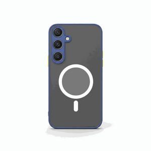 Samsung Galaxy - Shockproof Armor case in charcoal matte material with blue edging, triple camera cutouts and white ring.
