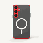 Samsung Galaxy - Shockproof Armor case with a dark gray matte back, bright red edges, and white magnetic ring