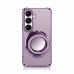 Samsung Galaxy - Shockproof Case in glittery purple with a raised camera guard and circular mirror kickstand ring