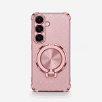 Samsung Galaxy - Shockproof Case in sparkling rose gold with a circular metallic ring stand and raised camera guards