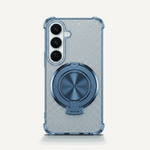 Samsung Galaxy - Shockproof Case in silver glitter with blue protective edges, triple-camera cutout, and circular ring stand