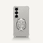 Samsung Galaxy - Shockproof Case in silver glitter with clear reinforced edges, triple camera cutout and circular ring kickstand