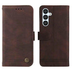 Samsung Galaxy - Stylish Leather Look wallet case in dark brown faux leather with stitched edges, clasp and triple-camera opening