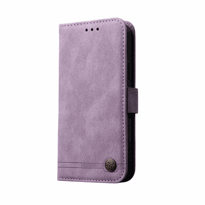 Samsung Galaxy - Stylish Leather Look flip wallet case in lavender faux leather with stitched edges and magnetic clasp