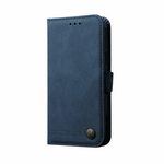 Samsung Galaxy - Stylish Leather Look flip wallet case in navy blue textured leather-look material with embossed medallion clasp