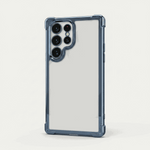 Samsung Galaxy - Transparent Shockproof Case with a clear back, dark blue edges, and raised reinforced corners around the camera