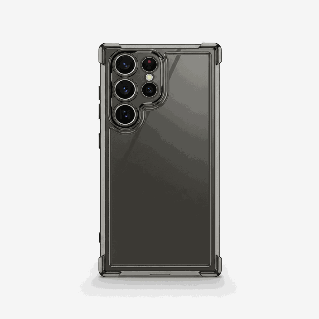 Samsung Galaxy - Transparent Shockproof Case with a smoke-clear back, dark reinforced corners and raised camera cutout