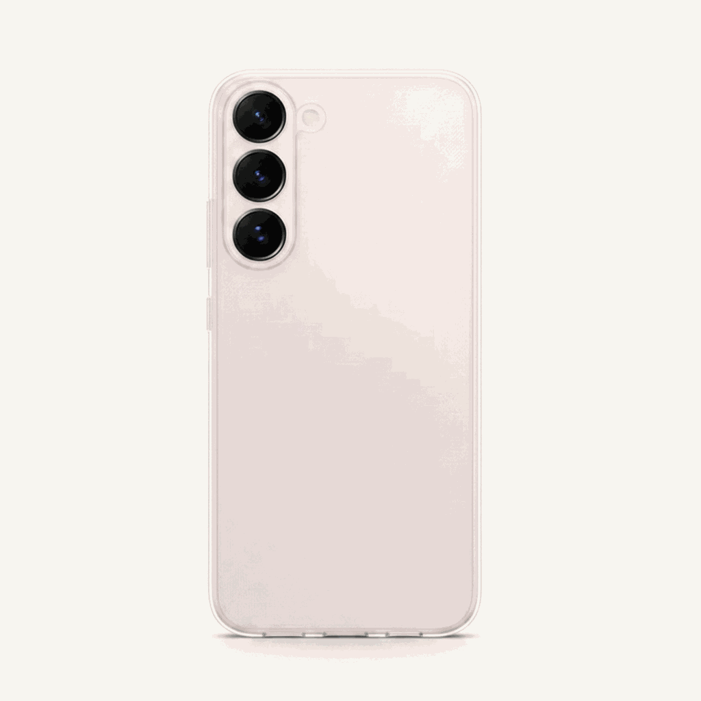 Samsung Galaxy - Ultra Thin silicone case in pale blush pink with a smooth translucent finish and raised triple-camera edges.