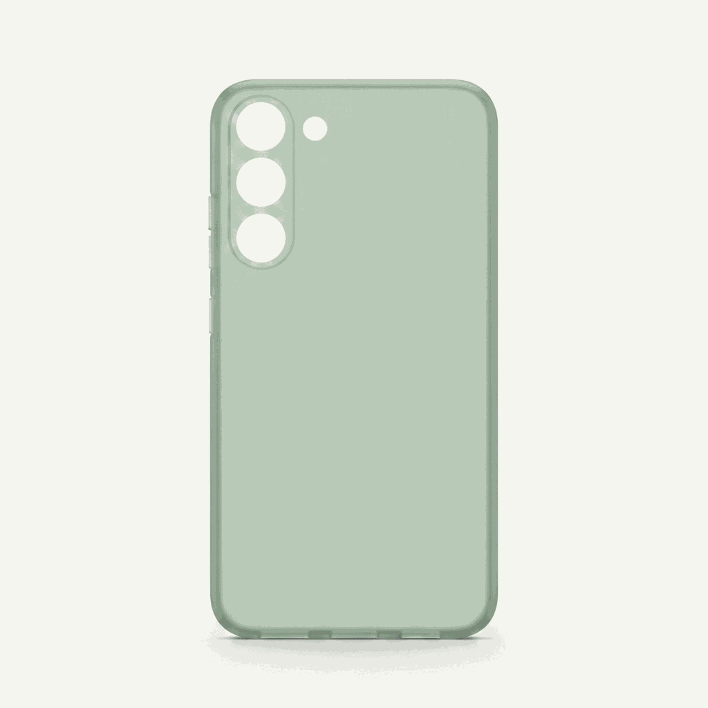 Samsung Galaxy - Ultra Thin silicone phone case in muted sage green with a smooth matte finish and three camera cutouts