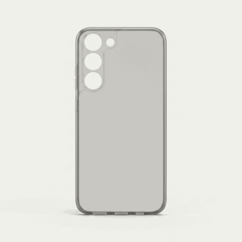 Samsung Galaxy - Ultra Thin silicone case in translucent smoky gray with a smooth matte finish and raised camera edges