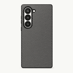 Samsung Galaxy Z Fold case in black with a diagonal woven-look texture and raised triple-camera cutout