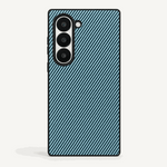 Samsung Galaxy Z Fold phone case in blue and black with a diagonal woven-look texture and raised camera cutout