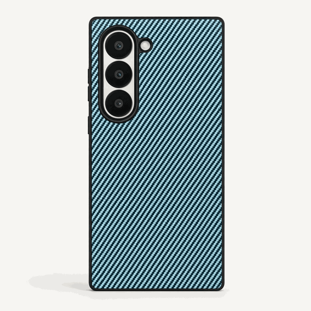 Samsung Galaxy Z Fold phone case in blue and black with a diagonal woven-look texture and raised camera cutout