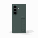 Samsung Galaxy Z Fold case in dark green with a smooth plain finish, triple-camera cutout and integrated foldable stand