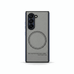 Samsung Galaxy Z Fold case in grey textured leather with black camera rim and large outlined magnetic ring