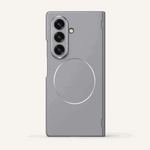 Samsung Galaxy Z Fold phone case in matte gray with a large circular magnetic ring and triple-camera cutout
