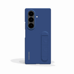Samsung Galaxy Z Fold case in matte navy blue with a plain finish, triple-camera cutout and integrated foldable stand