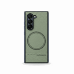 Samsung Galaxy Z Fold case with a muted olive green textured finish, black edges, camera guard and circular magnetic ring