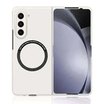 Samsung Galaxy Z Fold case in translucent white with a black magnetic ring and slim protective cover