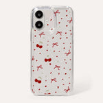 Xiaomi Expressive Fun Art Case with a clear flexible shell, decorated with red cherries, tiny hearts and bow motifs