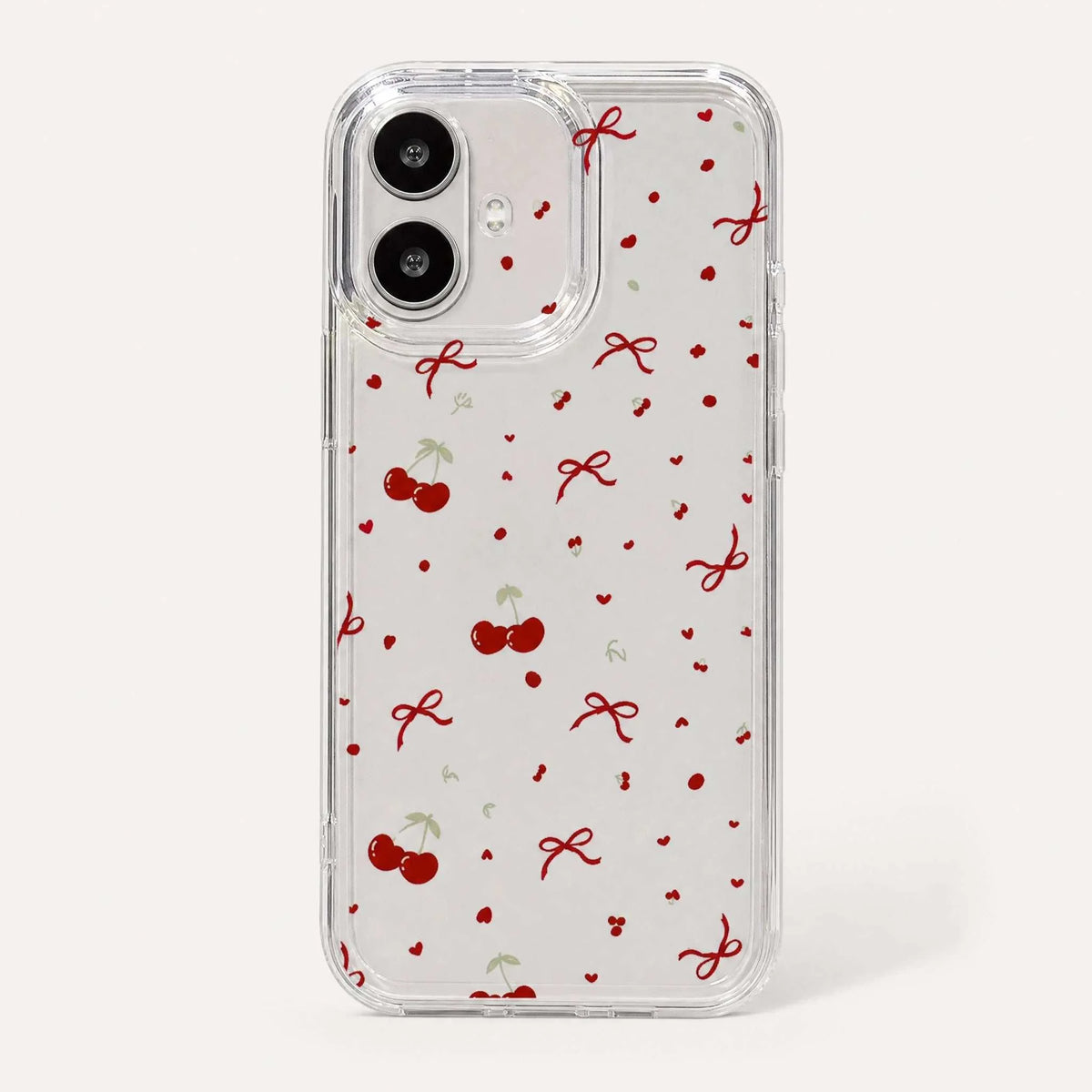 Xiaomi Expressive Fun Art Case with a clear flexible shell, decorated with red cherries, tiny hearts and bow motifs