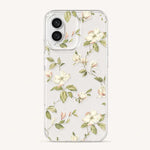 Xiaomi Expressive Fun Art Case, clear flexible phone cover with delicate cream flowers and green botanical leaves