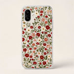 Xiaomi Expressive Fun Art Case with a clear cover and dense red, pink, and cream floral botanical print
